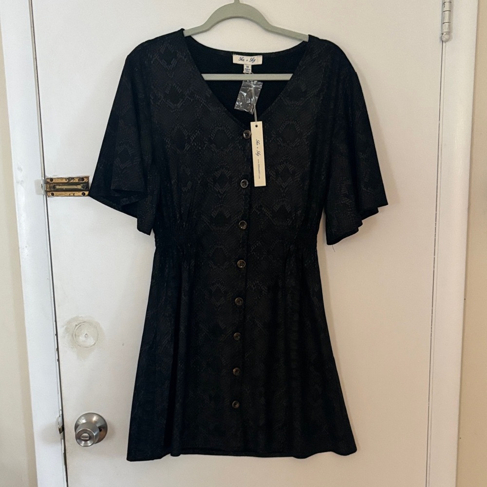She + Sky Charcoal Snakeskin V-Neck Mini Dress